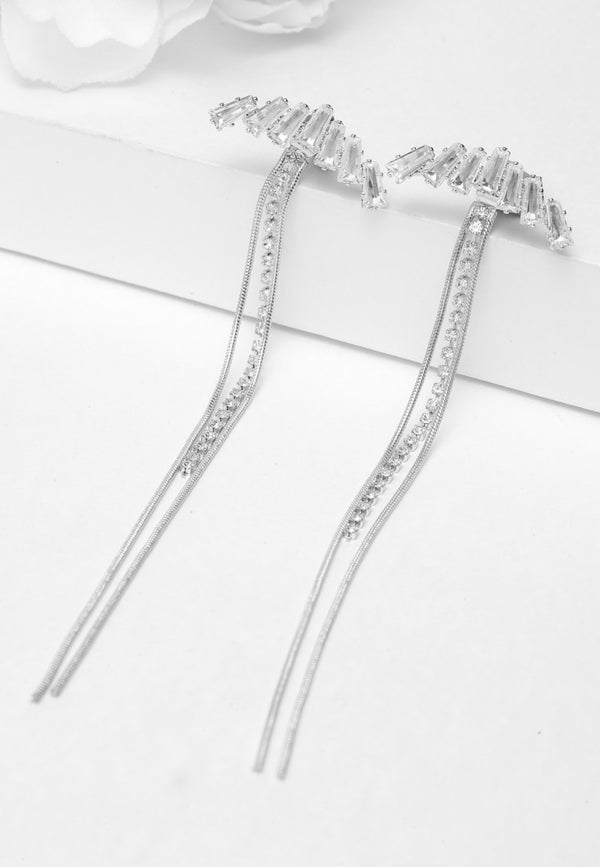 Silver Crystal Long Hanging Earrings