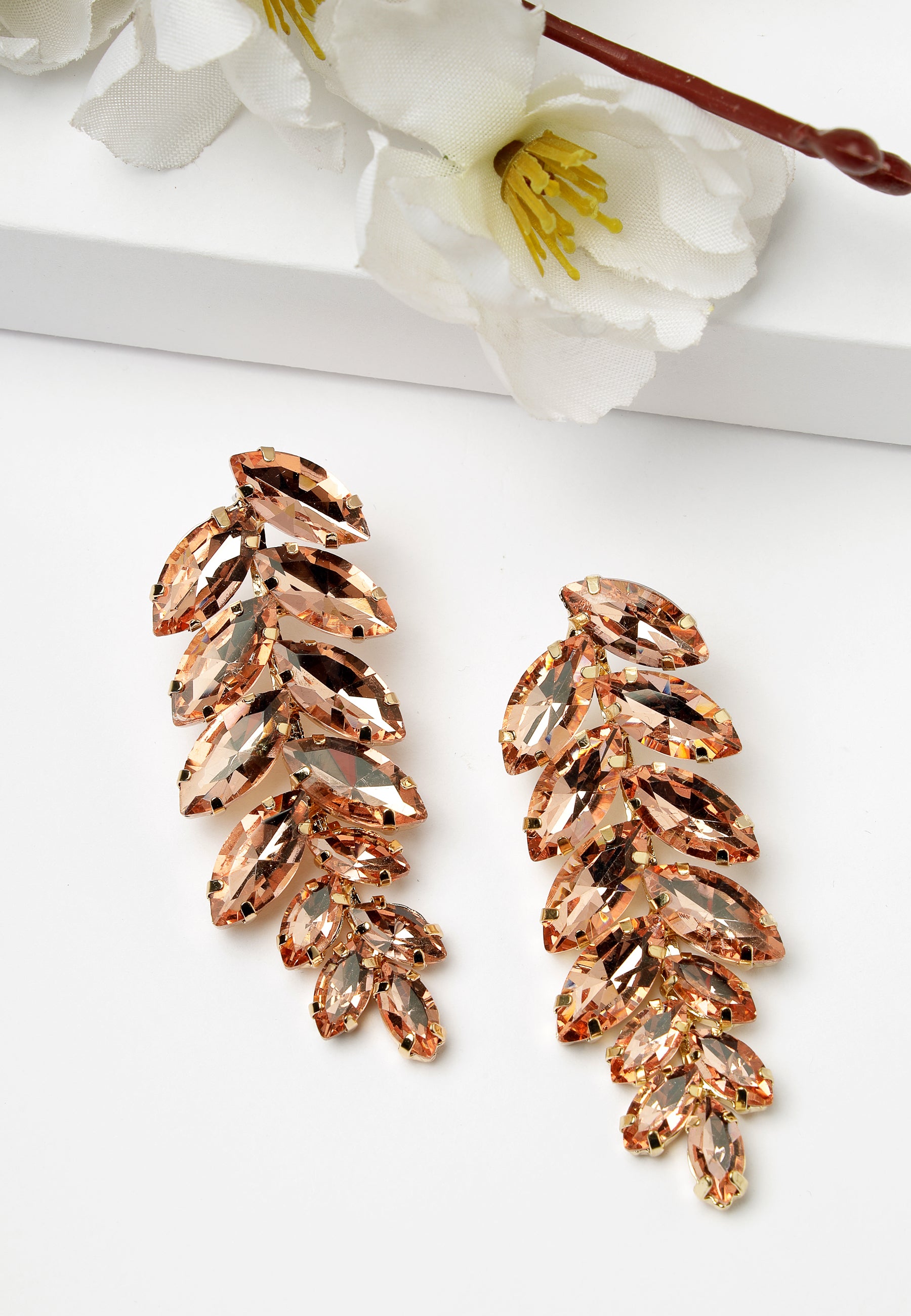 Peach Leaf-Shaped Drop Earrings