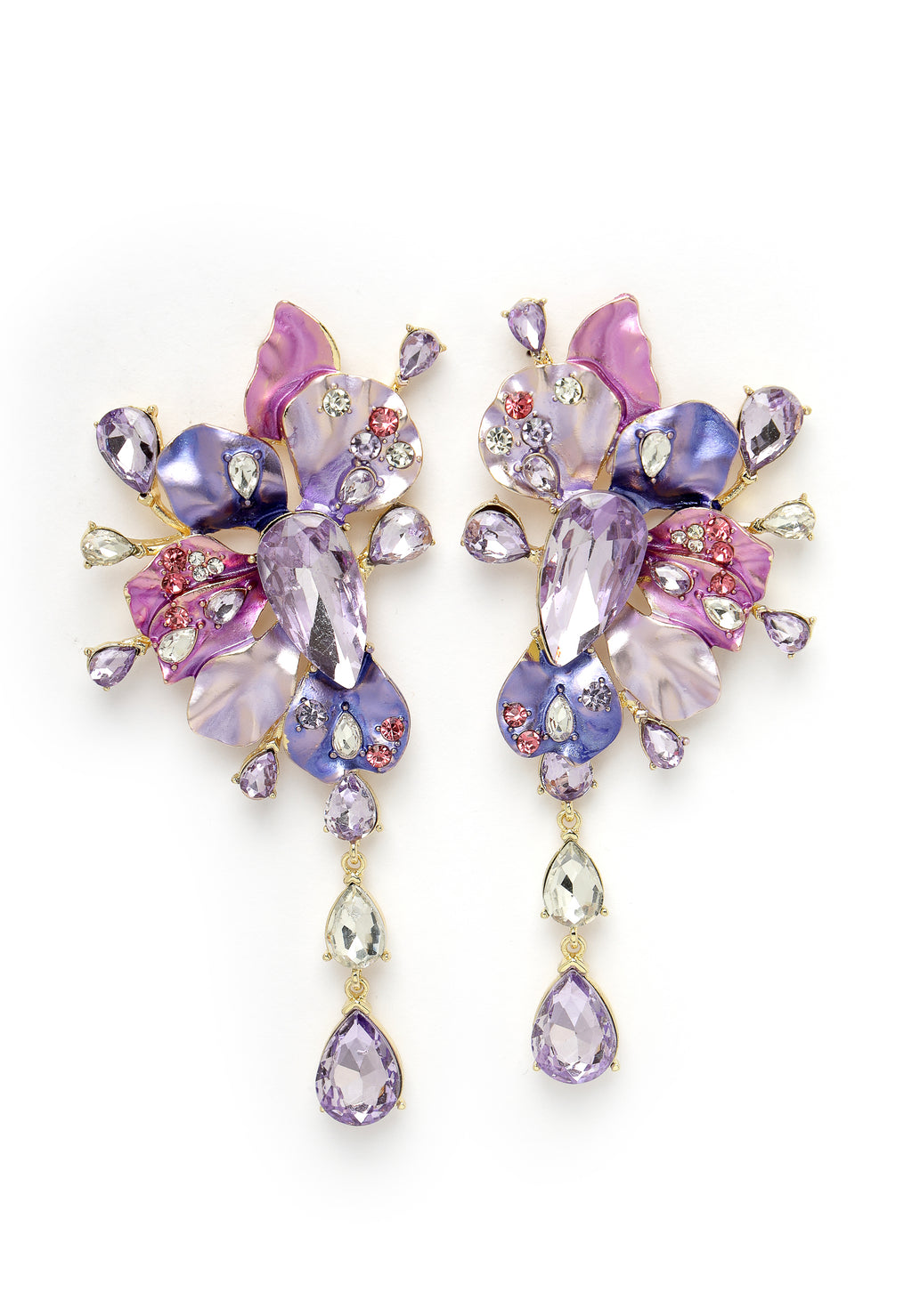 Purple Flower Cluster Drop Earrings