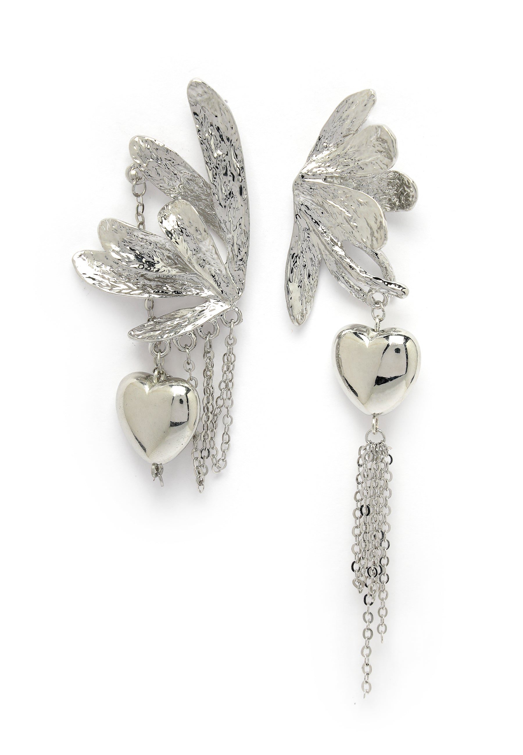 Boucles d'oreilles coeur papillon argent dépareillées