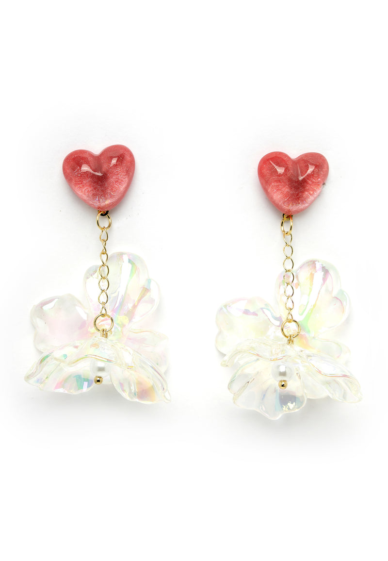 Heart Dangling Floral Earrings