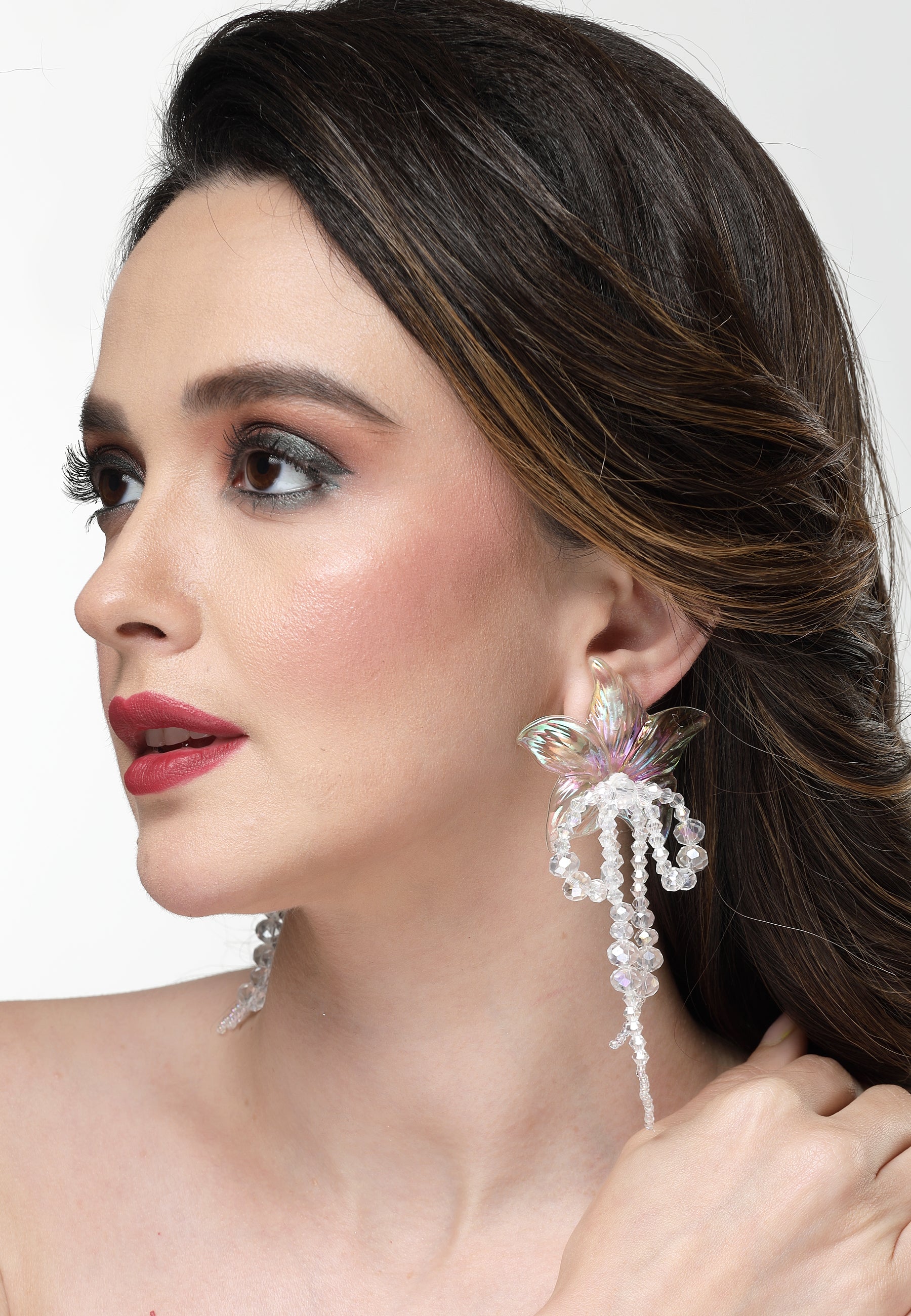 White Floral Dangle Earrings