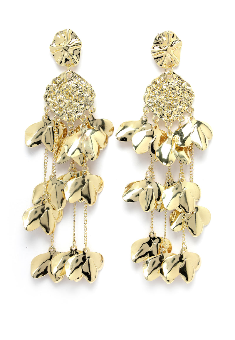 Gold-Coloured Classy Petal-Shaped Drop Earrings