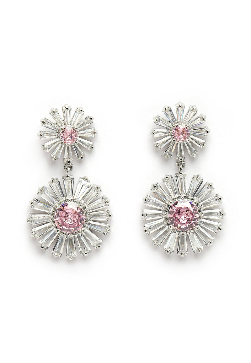 Boucles d'oreilles pendantes double marguerite