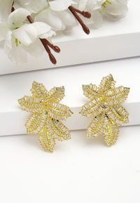 Cubic Zirconia Yellow Finish Leaf Studs