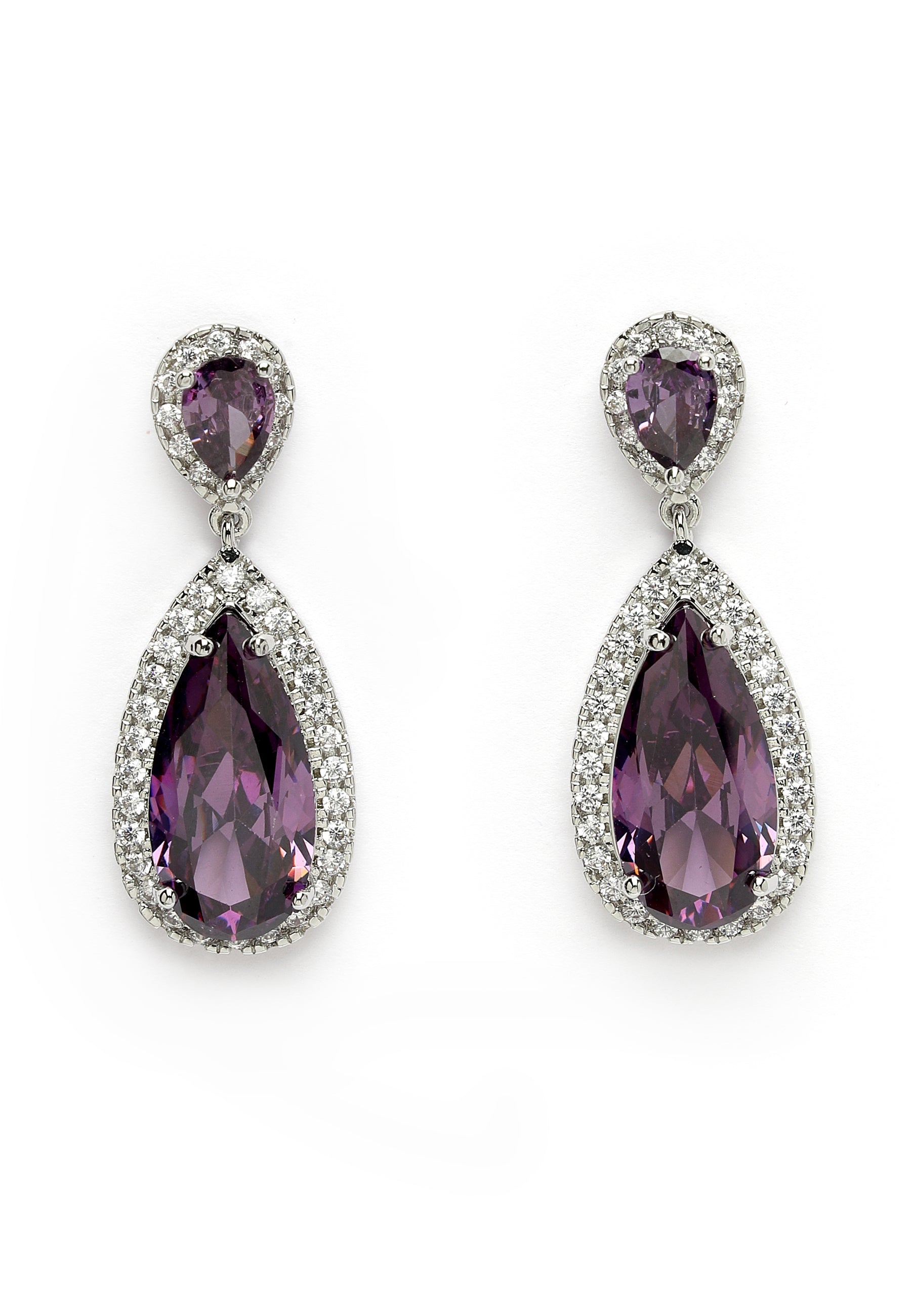 Zirconia Drop Earrings In Purple