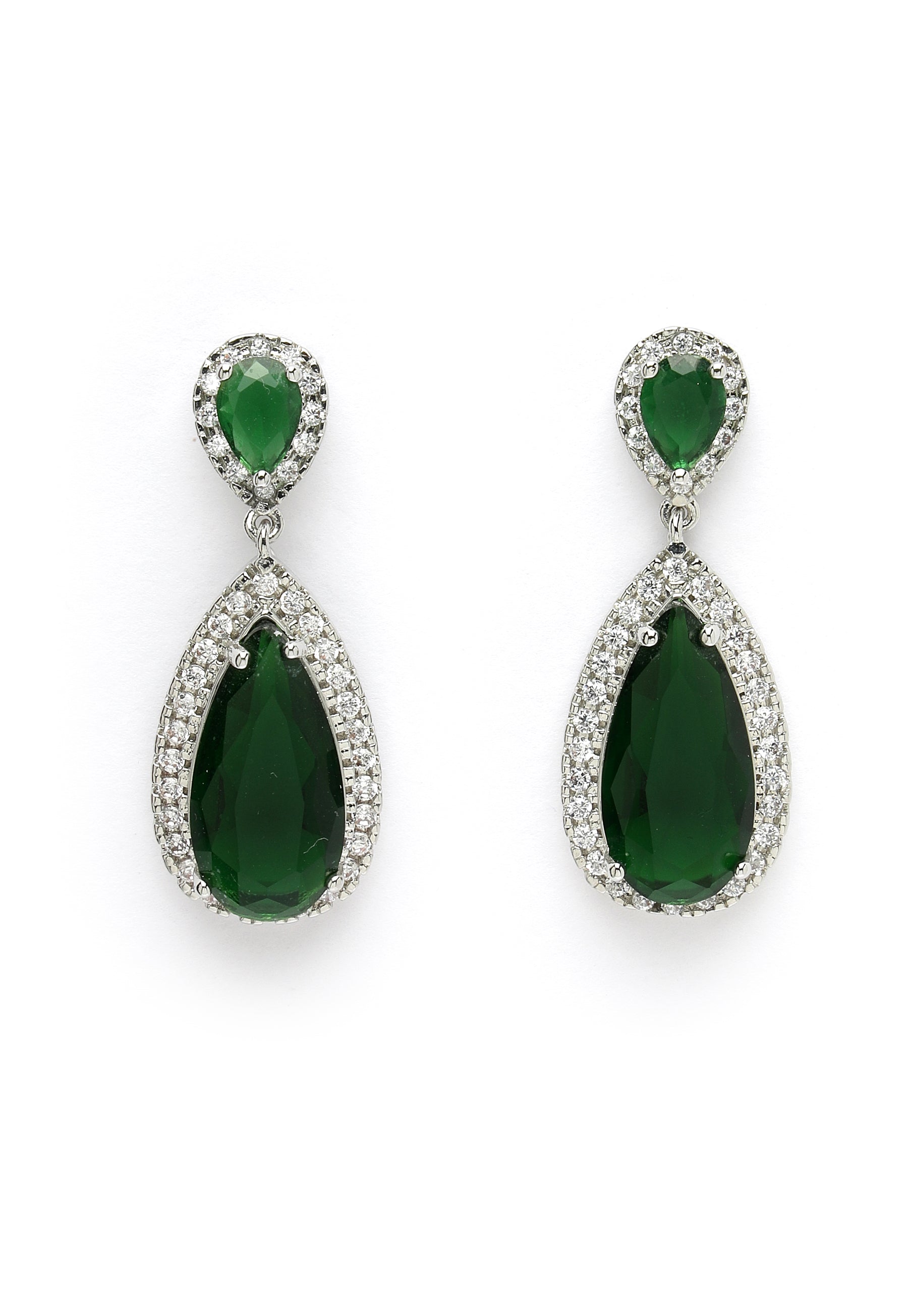 Zirconia Drop Earrings In Green