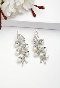 Cubic Zirconia Leaf Cluster Earrings