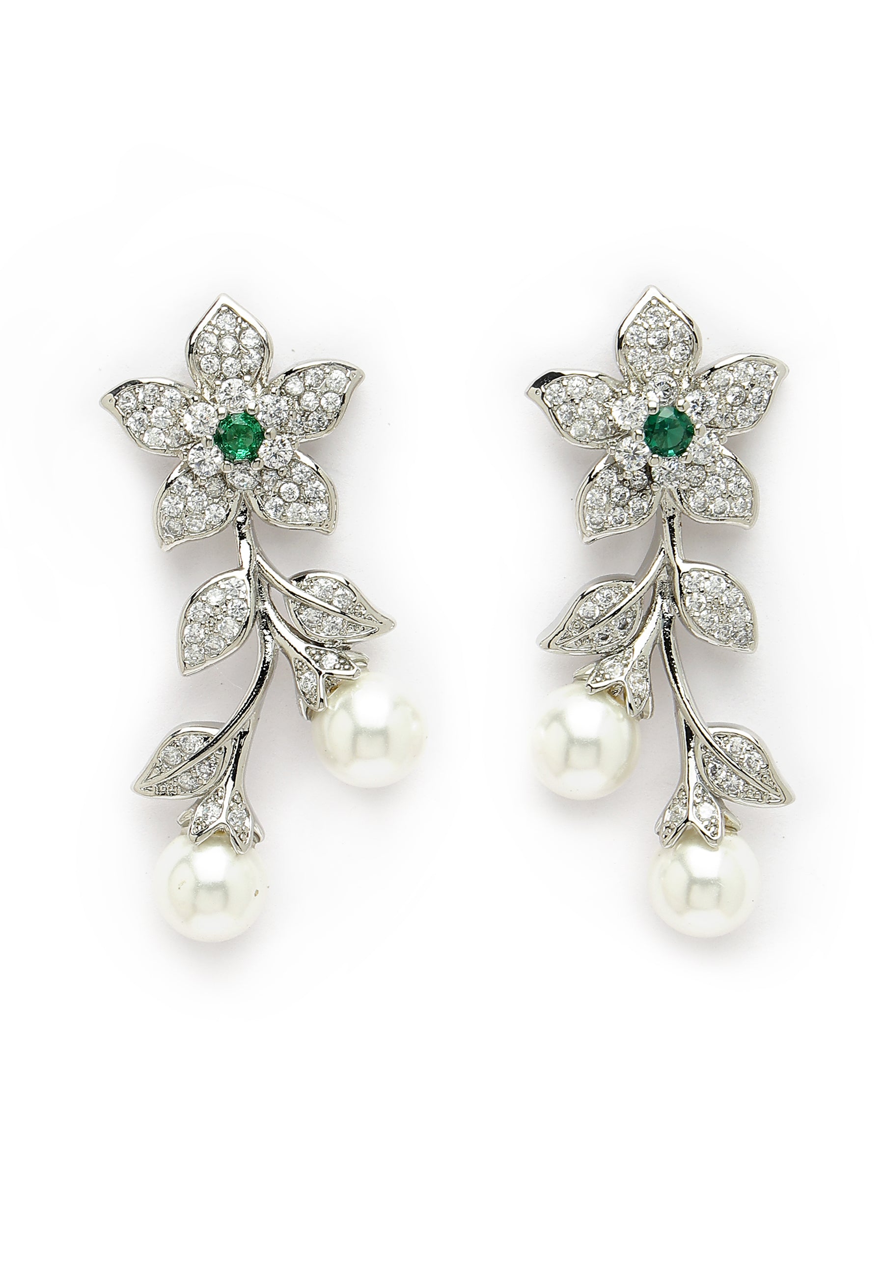 Cubic Zirconia Floral Drop Earrings