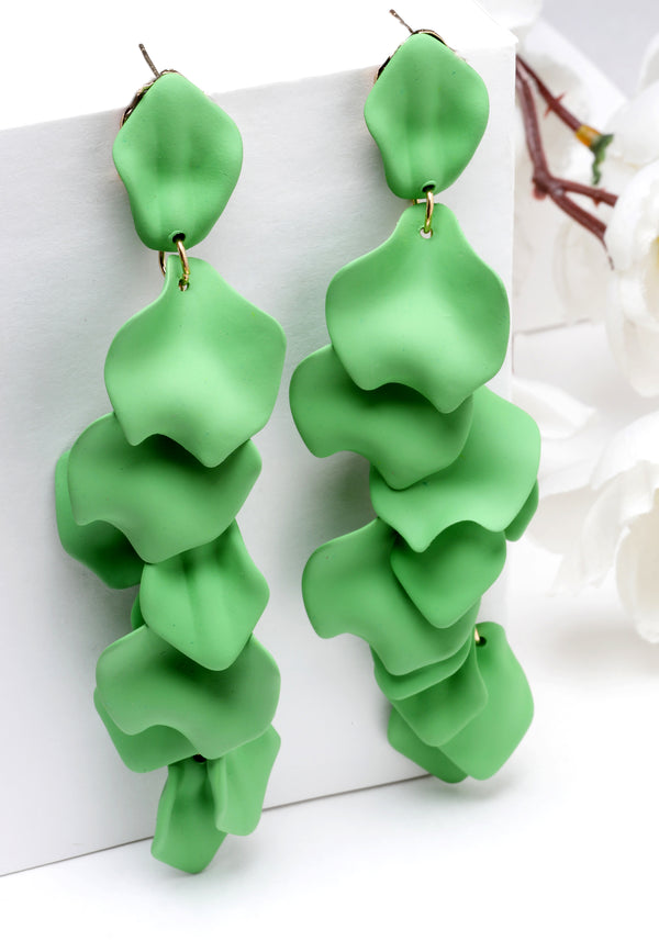 Pendientes colgantes con forma de pétalo de rosa verde