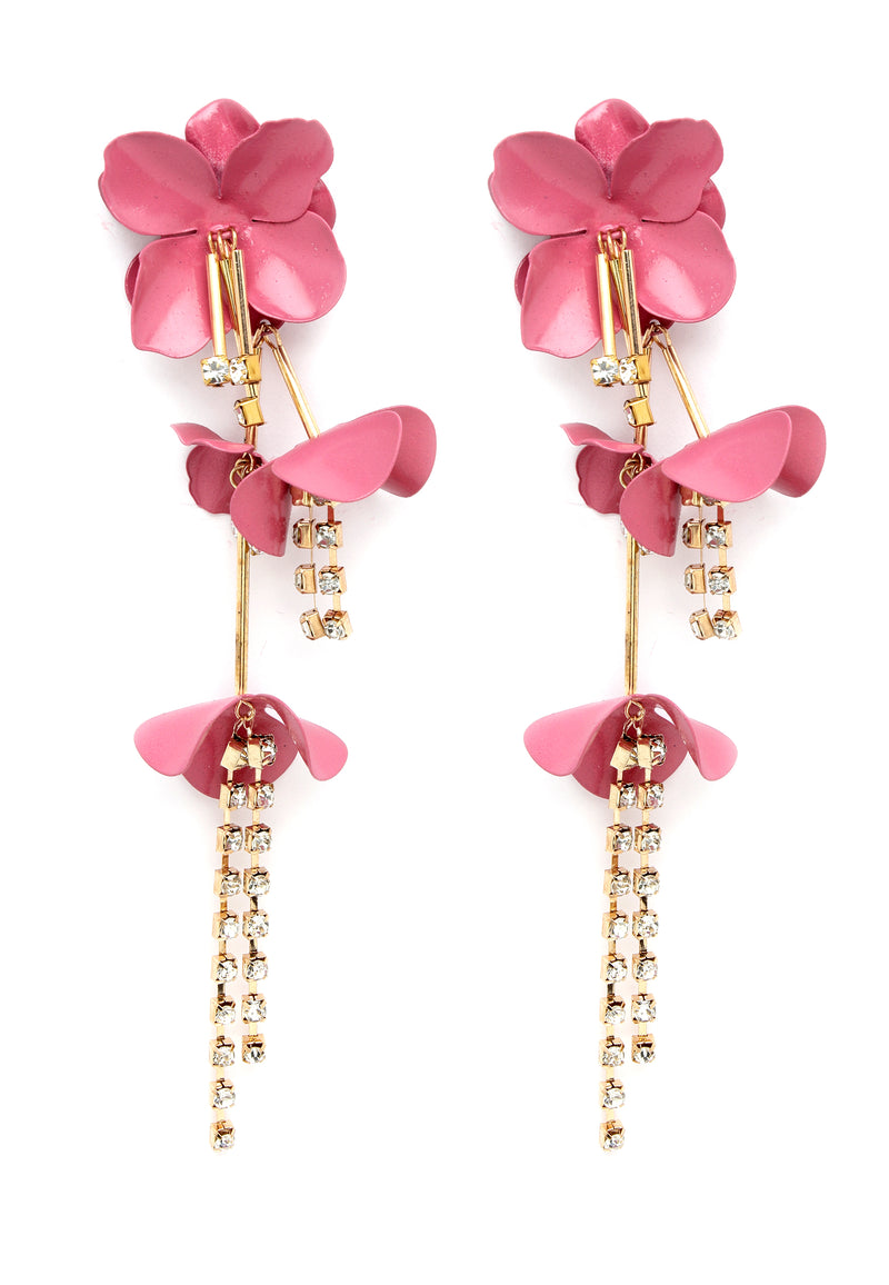 Lange roze bloemen oorbellen
