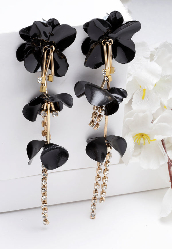 Pendientes Largos Florales Negros