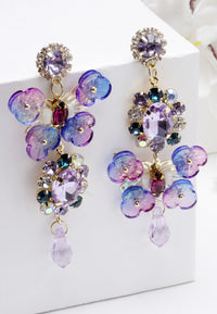 Boucles d'oreilles en cristal goutte d'eau florale multicolore