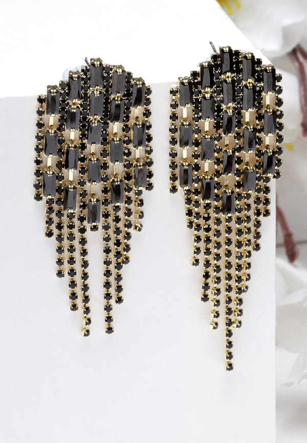 Pendientes colgantes con tachuelas de cristal en negro