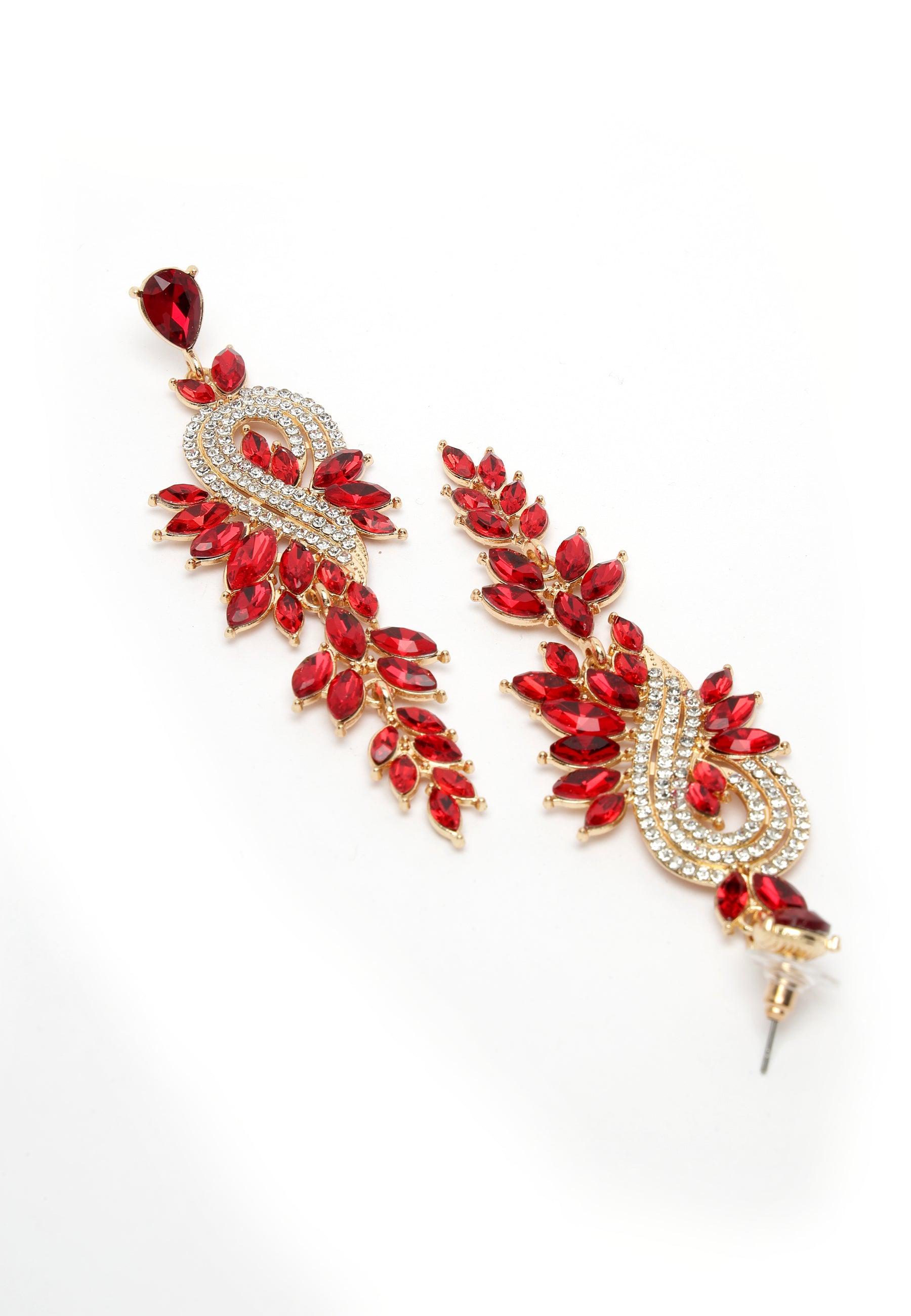Beautiful Red Crystal Leaf Earrings