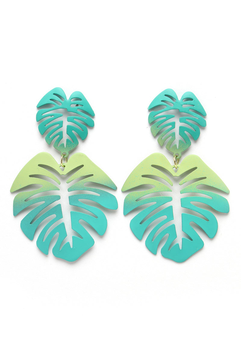 Boucles d'oreilles pendantes en forme de feuille de palmier verte