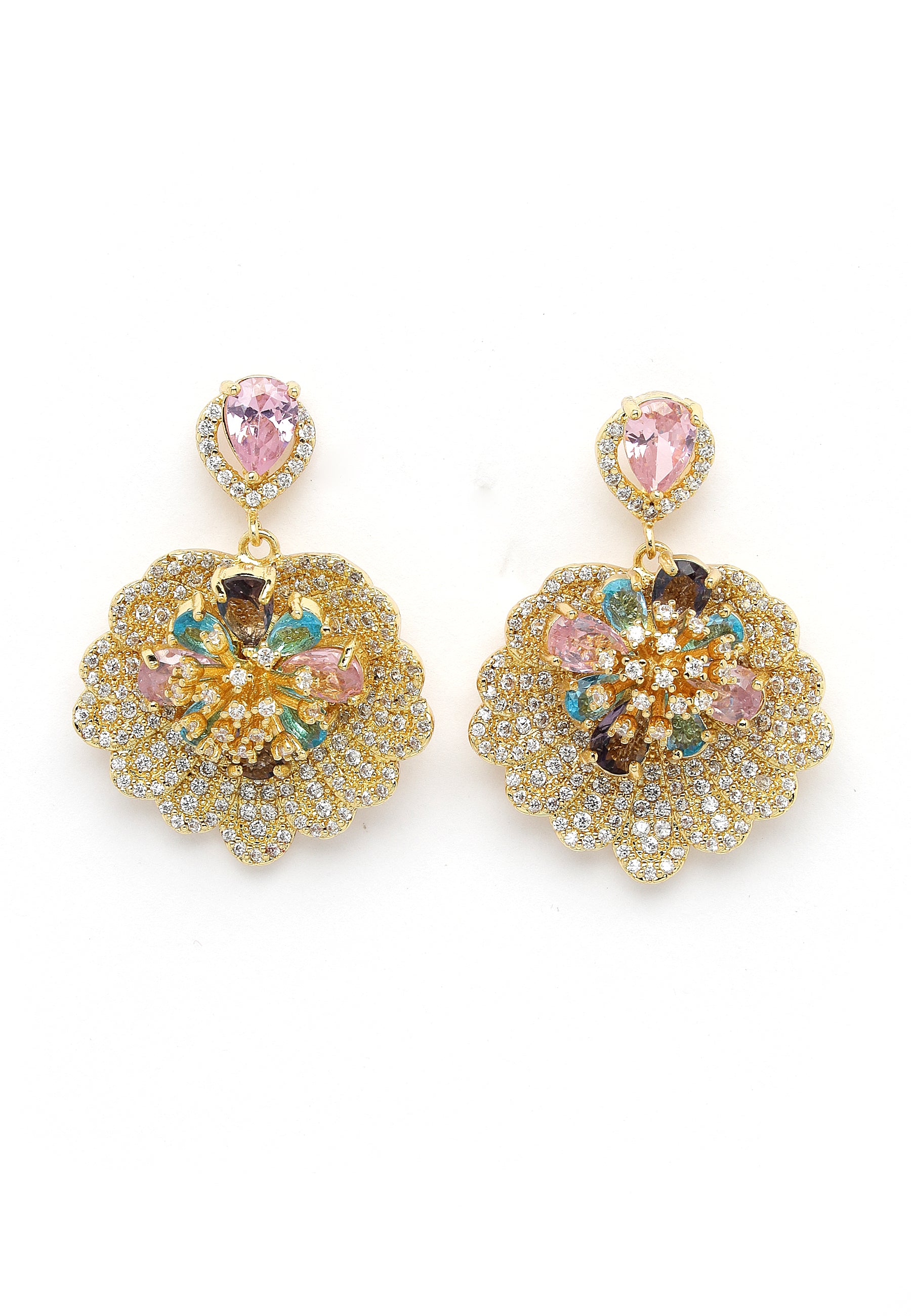 Boucles d'oreilles pendantes en cristal doré brillant