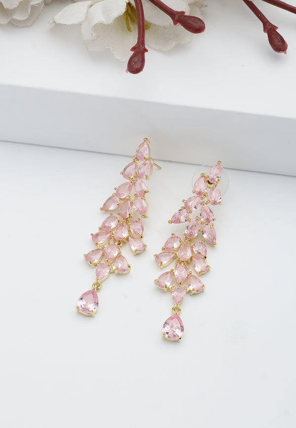 Pink Leafy Drop Earrings