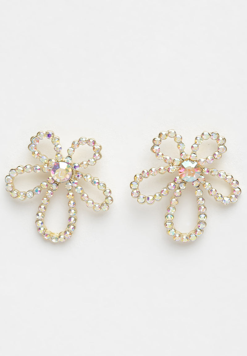 White Floral Crystal Stud Earrings