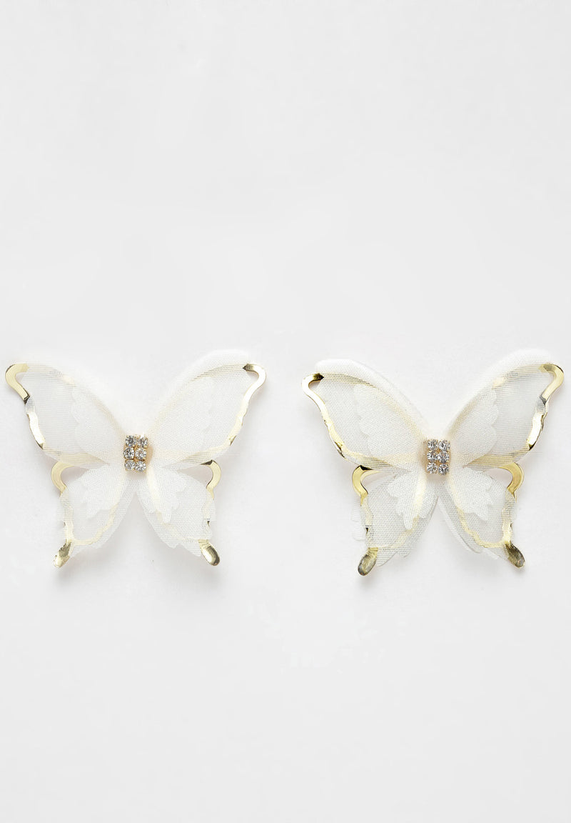 Gold & White Butterfly Crystal Stud Earrings
