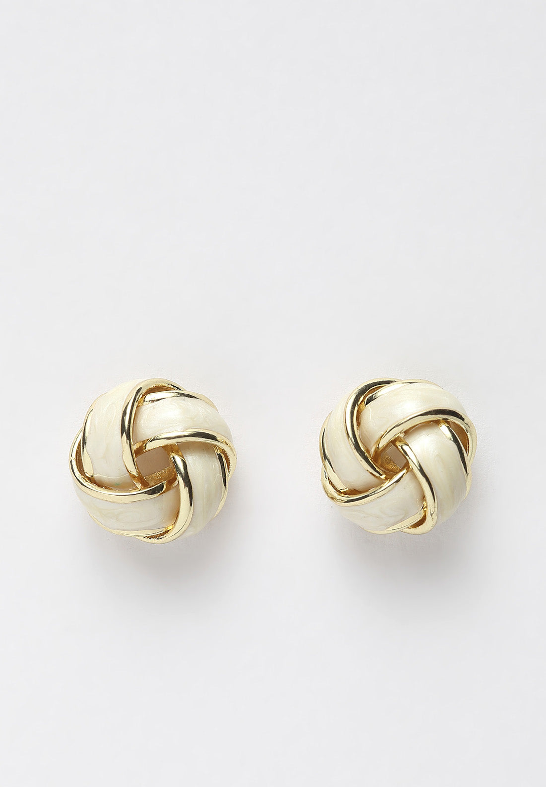 Gold & White Round Stud Earrings