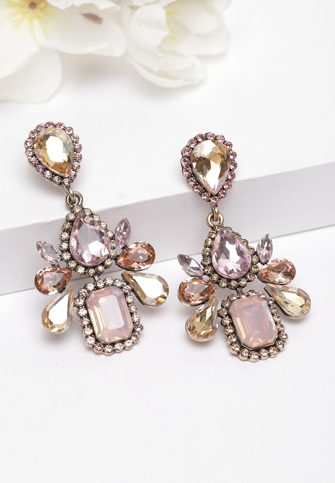 Pink Crystal Hanging Earrings