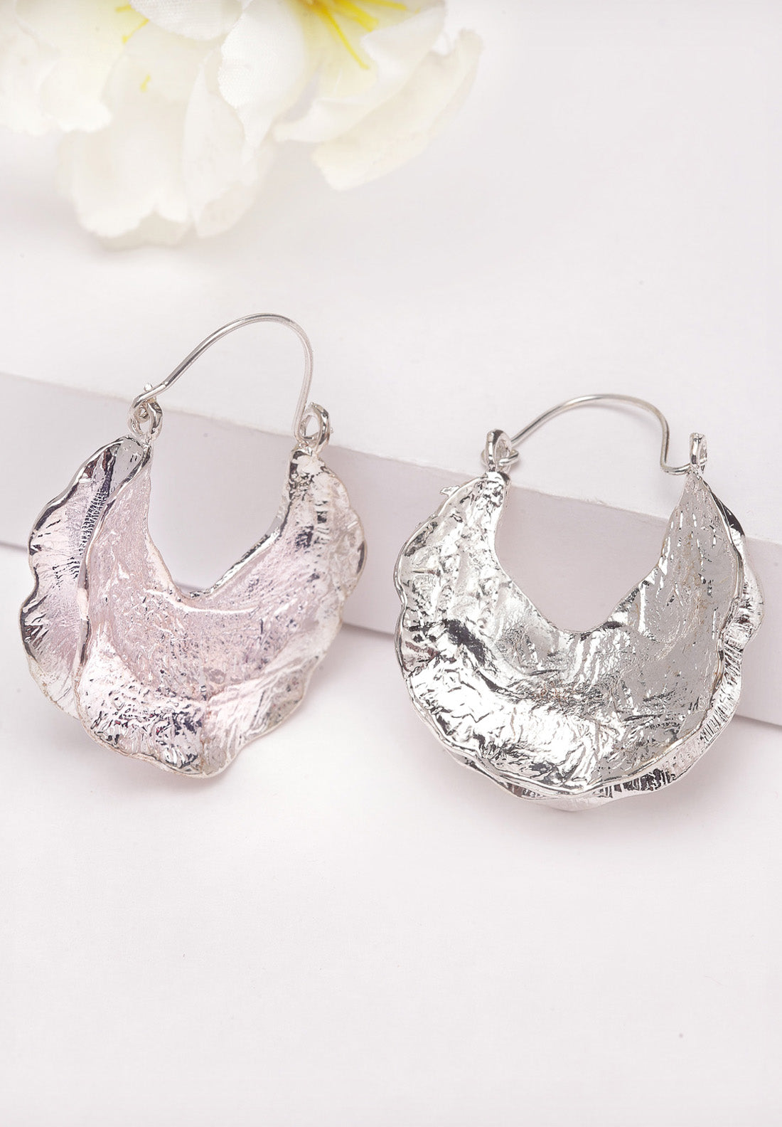 Metallic Silver Round Hoop Earrings