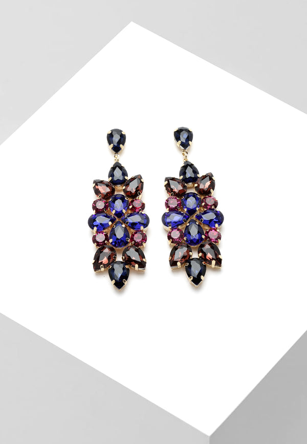 Floral Crystals Drop Earrings in Blue