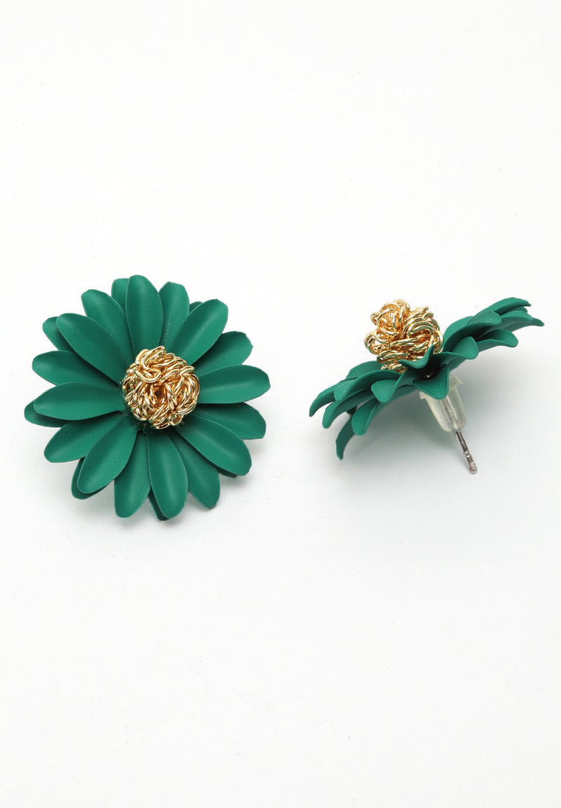 Green Floral Studs