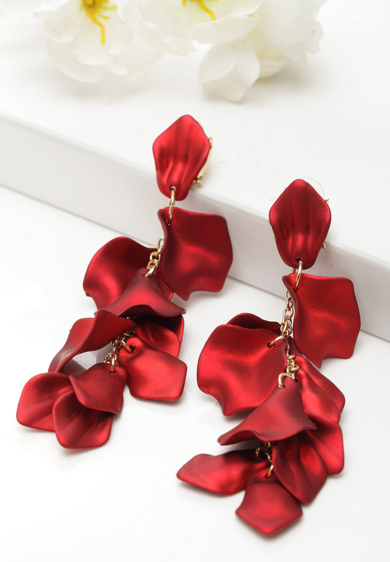 Luxury Statement Rose Petals Long Earrings